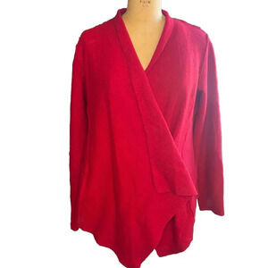 Eileen Fisher Open Front Cardigan Sweater Sz M Red 100%‎ Merino Wool Relaxed Fit